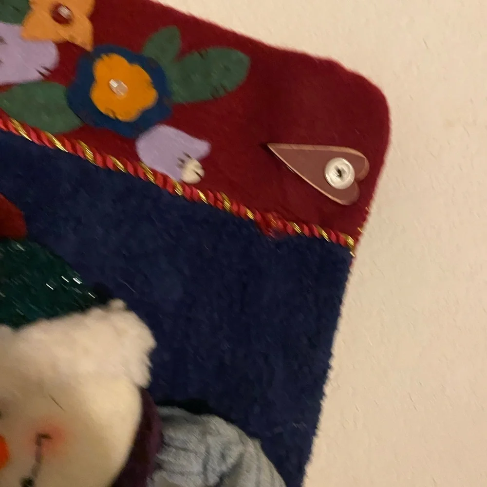 2 Christmas Plush 3D Patchwork Holiday Stockings Snowman and Reindeer 18”x 10”